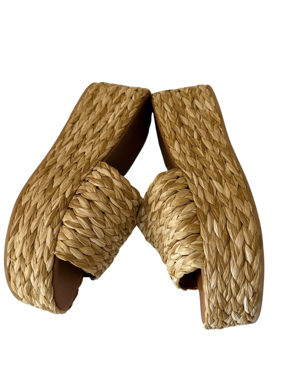 M. Gemi Simona Natural Straw Woven Platform Slide, size 10